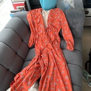 ASOS Red-orange jumpsuit with long sleeves with flowers